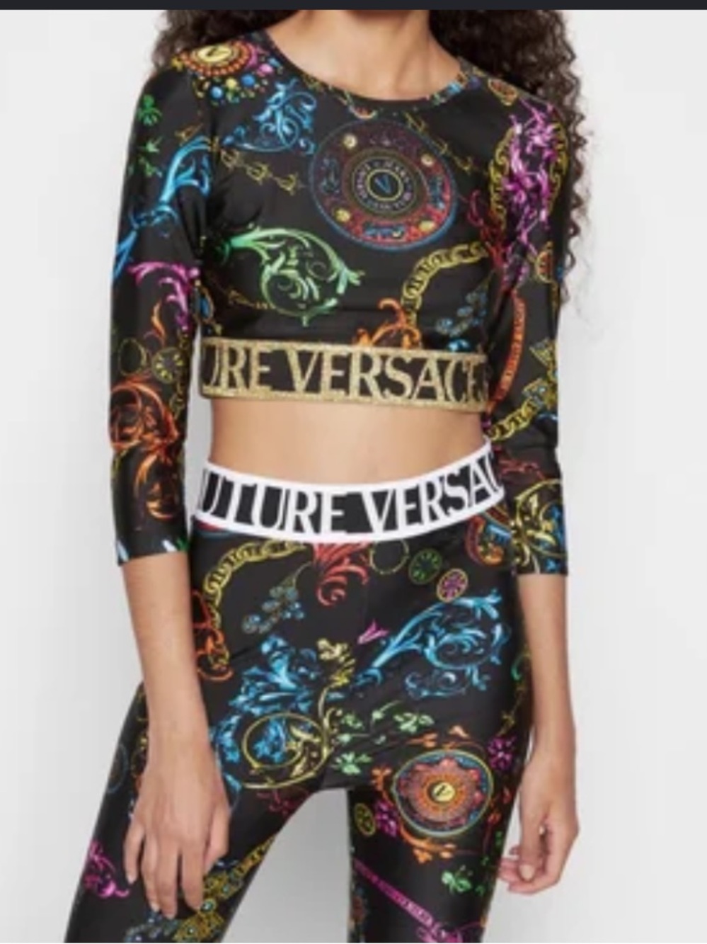 Versace Jeans Couture Black Baroque Print Jersey Leggings and top size 6 medium - Picture 4 of 16